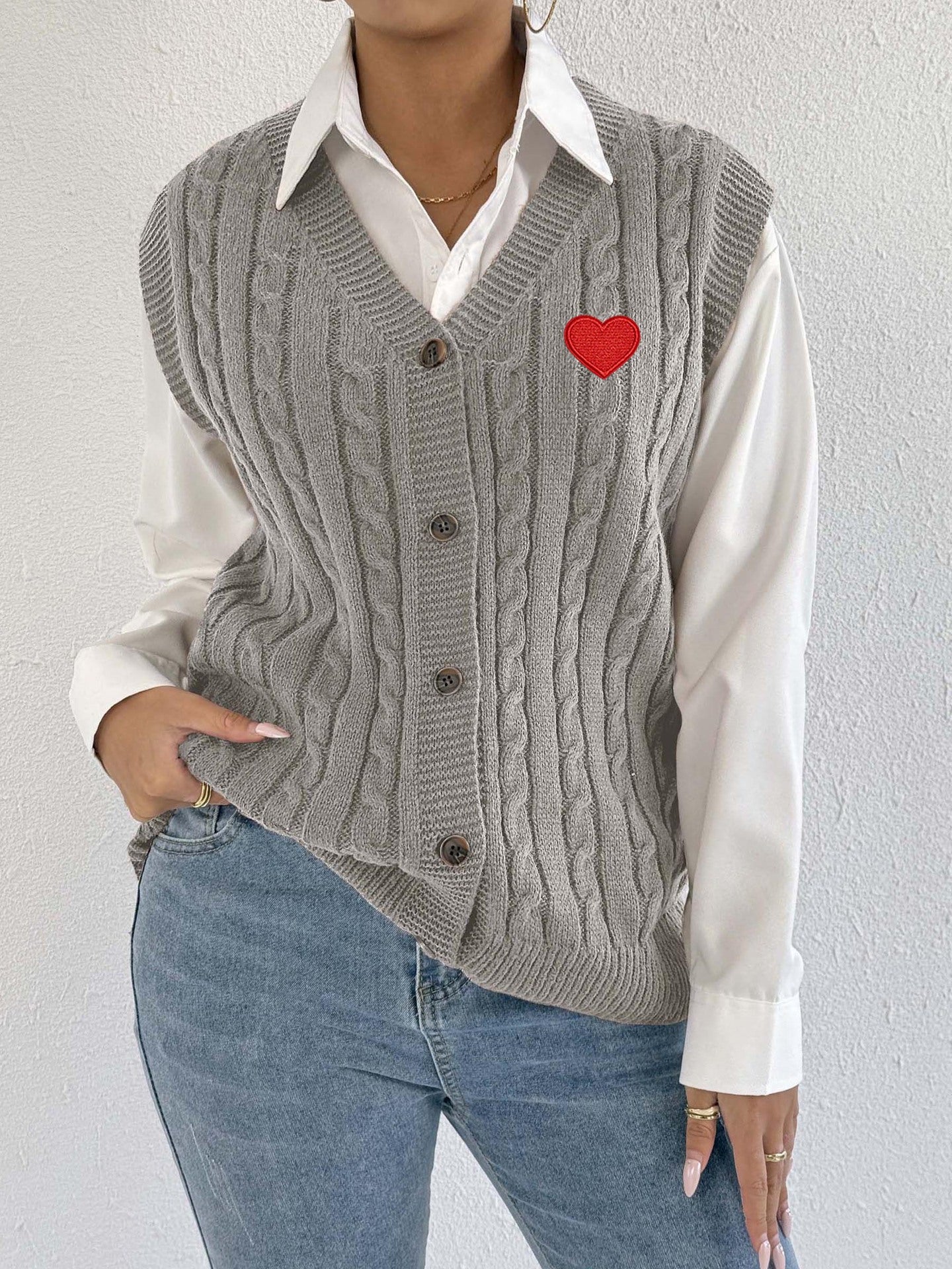 Women Knitted Cardigan Autumn Winter Casual Outerwear Vest Twist Woven Sweater Three Dimensional Floral Stitching Vest