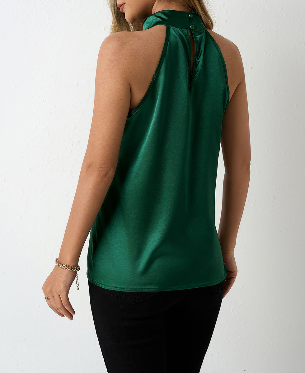 Women Clothing Spring Summer Satin Vest Spring Summer V neck Casual Spaghetti Strap Camisole Top