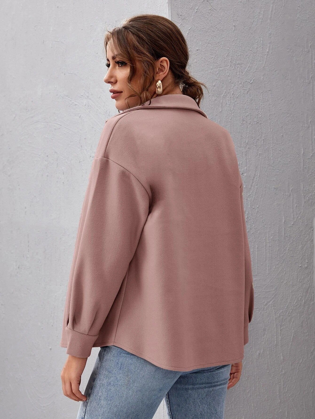 Autumn Winter Woolen Coat Single-Breasted Padded Shirt All-Match Solid Color Baggy Coat Women