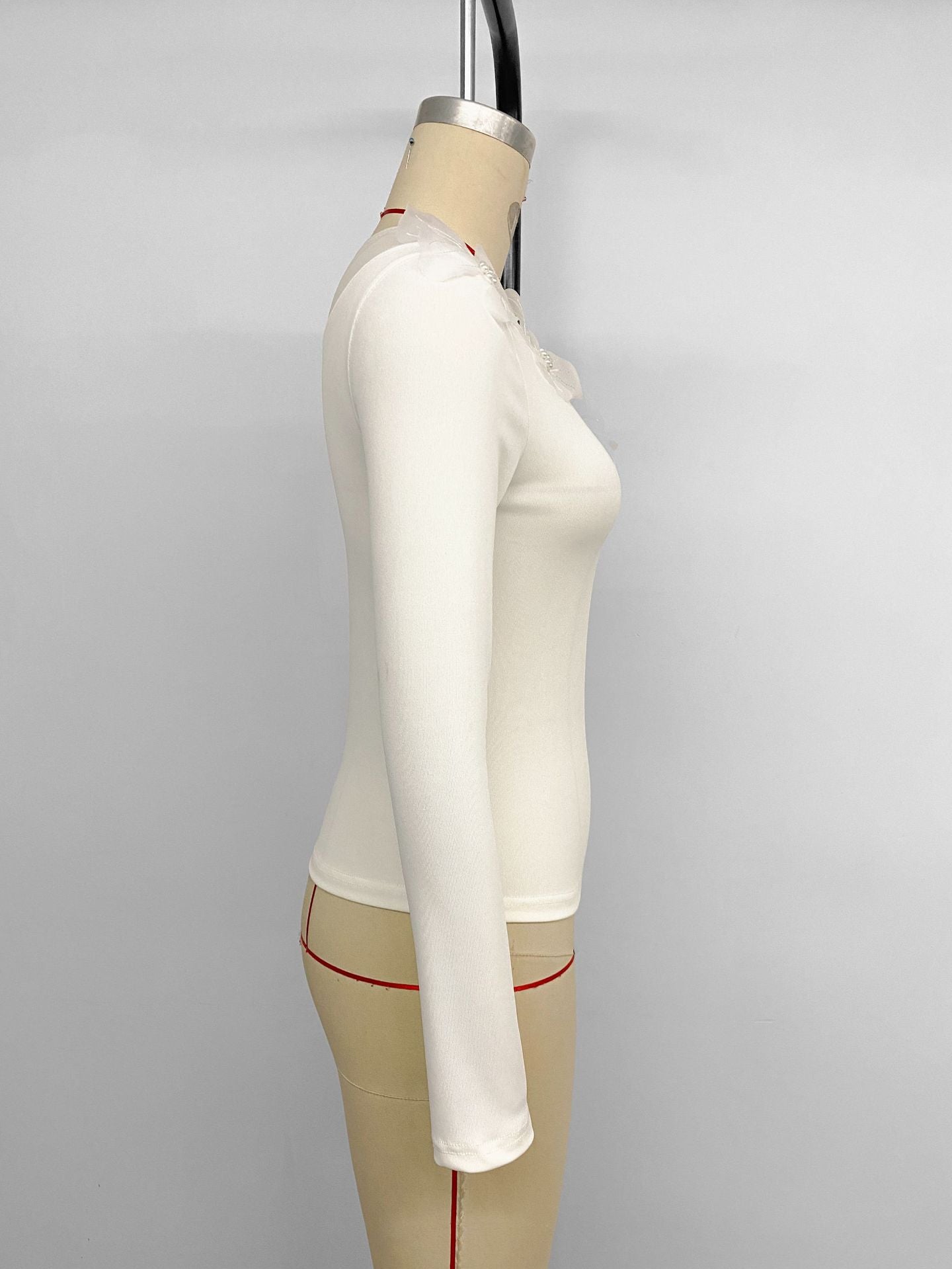 Spring Autumn Elegant Office Slim Fit Three Dimensional Floral Mesh Stitching Solid Color Top Women
