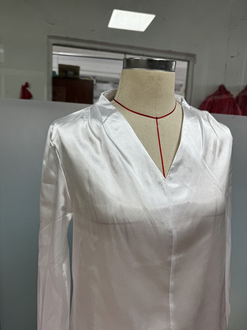 Women V neck Shirt Tops Fall Long Sleeve Satin Shirt