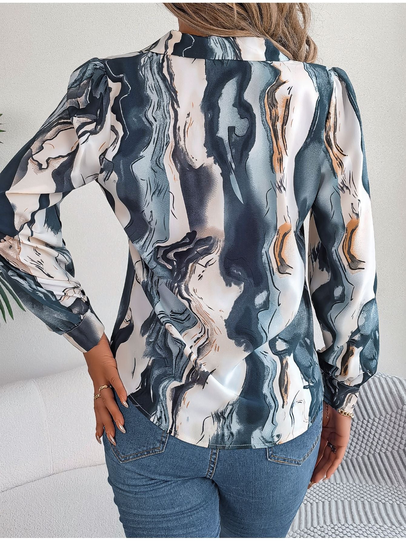 Autumn Winter Casual Contrast Color Striped Collar Long Sleeve Shirt Women Clothing