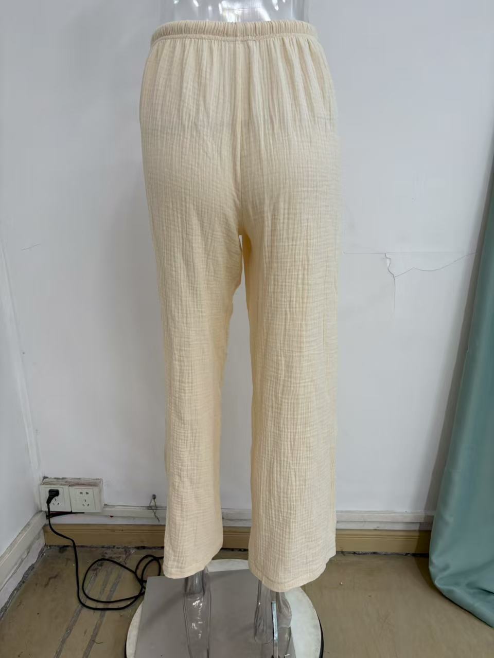 Autumn Solid Color Wide Leg Pants Fashionable Simple Elastic Waist Drawstring Casual Pants Women Clothing