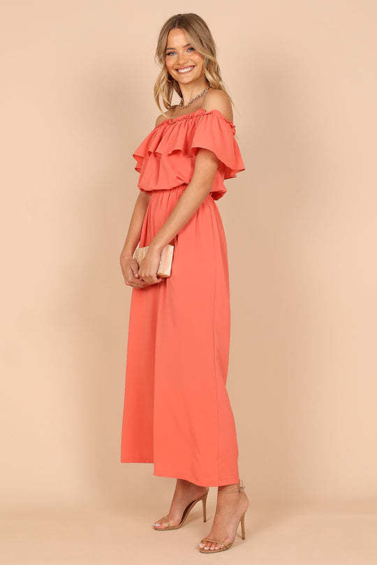 Casual Jumpsuit Summer off Shoulder Ruffled Solid Color Wide Leg Jumpsuit