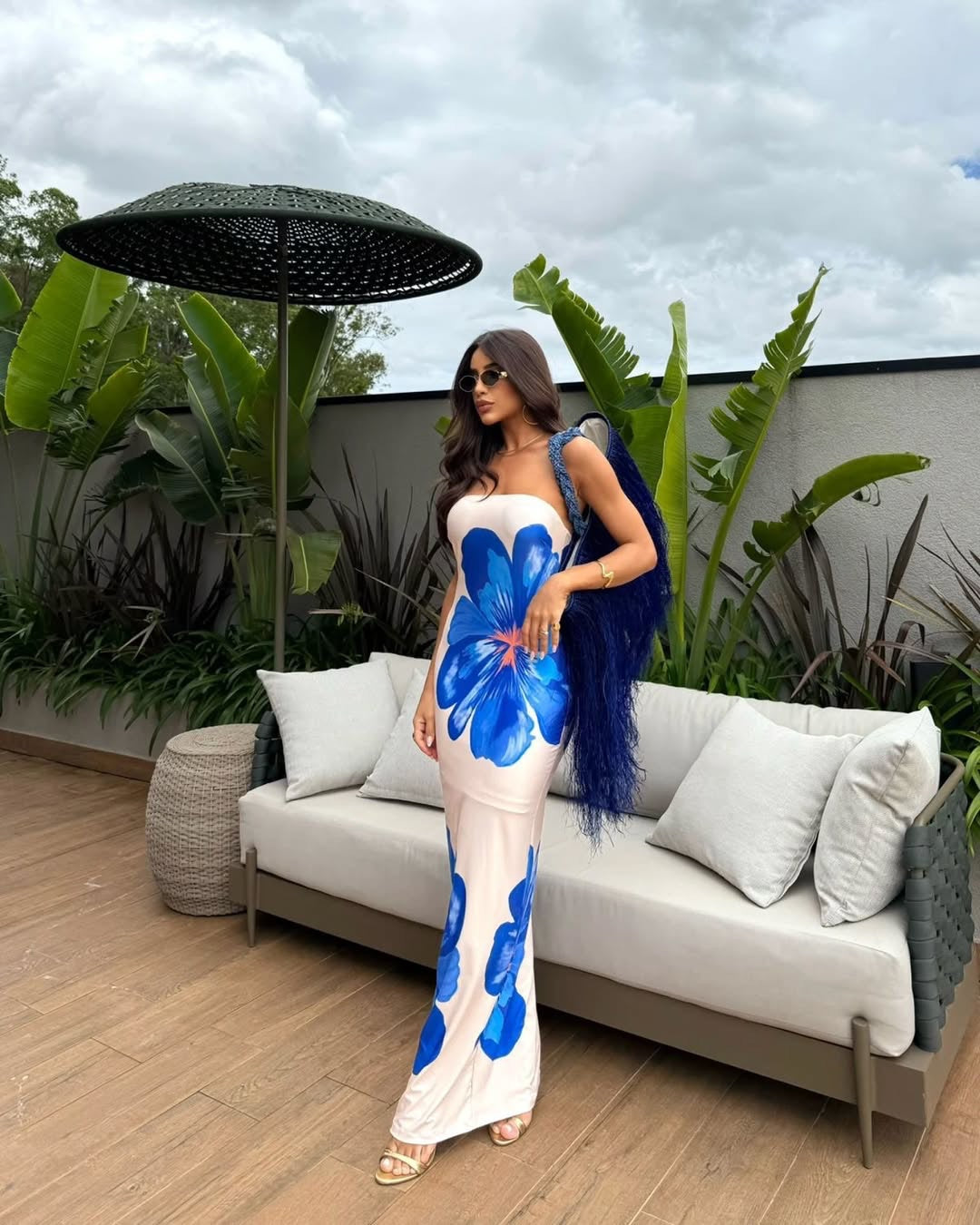 Summer Women Casual Tube Top Printed Long Vacation Dress