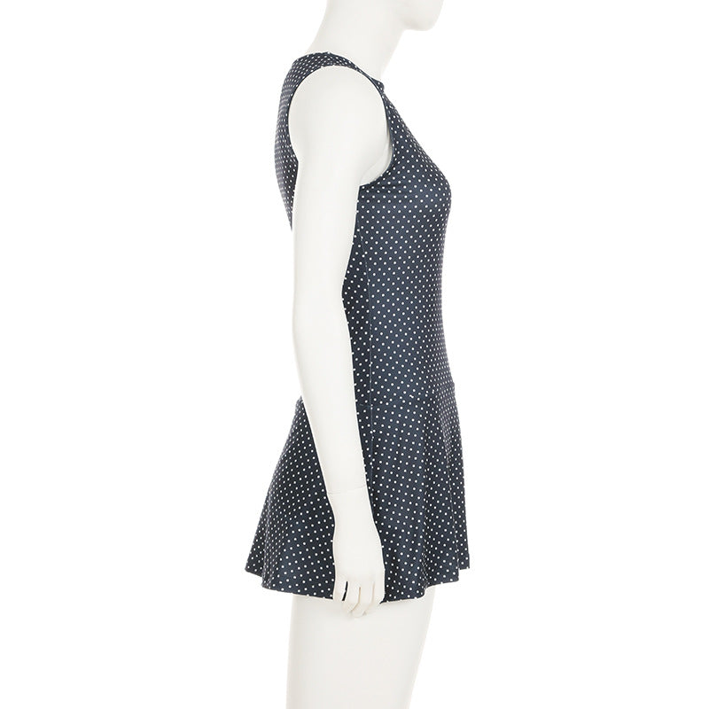 Women Polka Dot Dress Summer Sleeveless Casual Retro Sexy Mini Sleeveless Cinched Short Dress