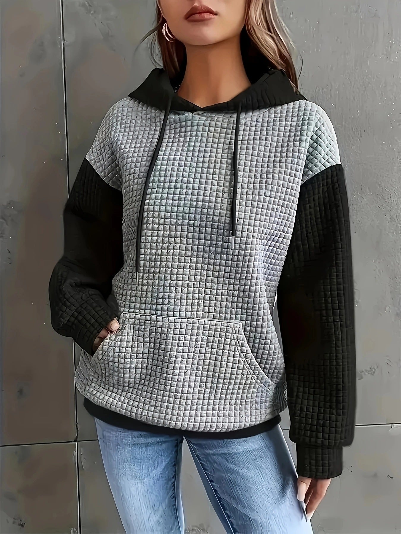 Autumn Winter Best Seller Wide Casual Loose Block Splicing Pullover Hooded All Matching Hoodie Coat Women Clothing