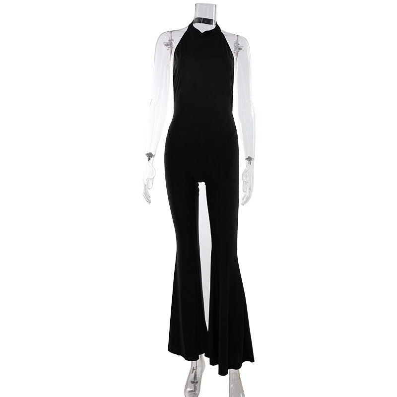 Solid Color Elegant Sexy Halter Backless Slim Fit Slimming Light Luxury Red Carpet Dress Maxi Dress Women