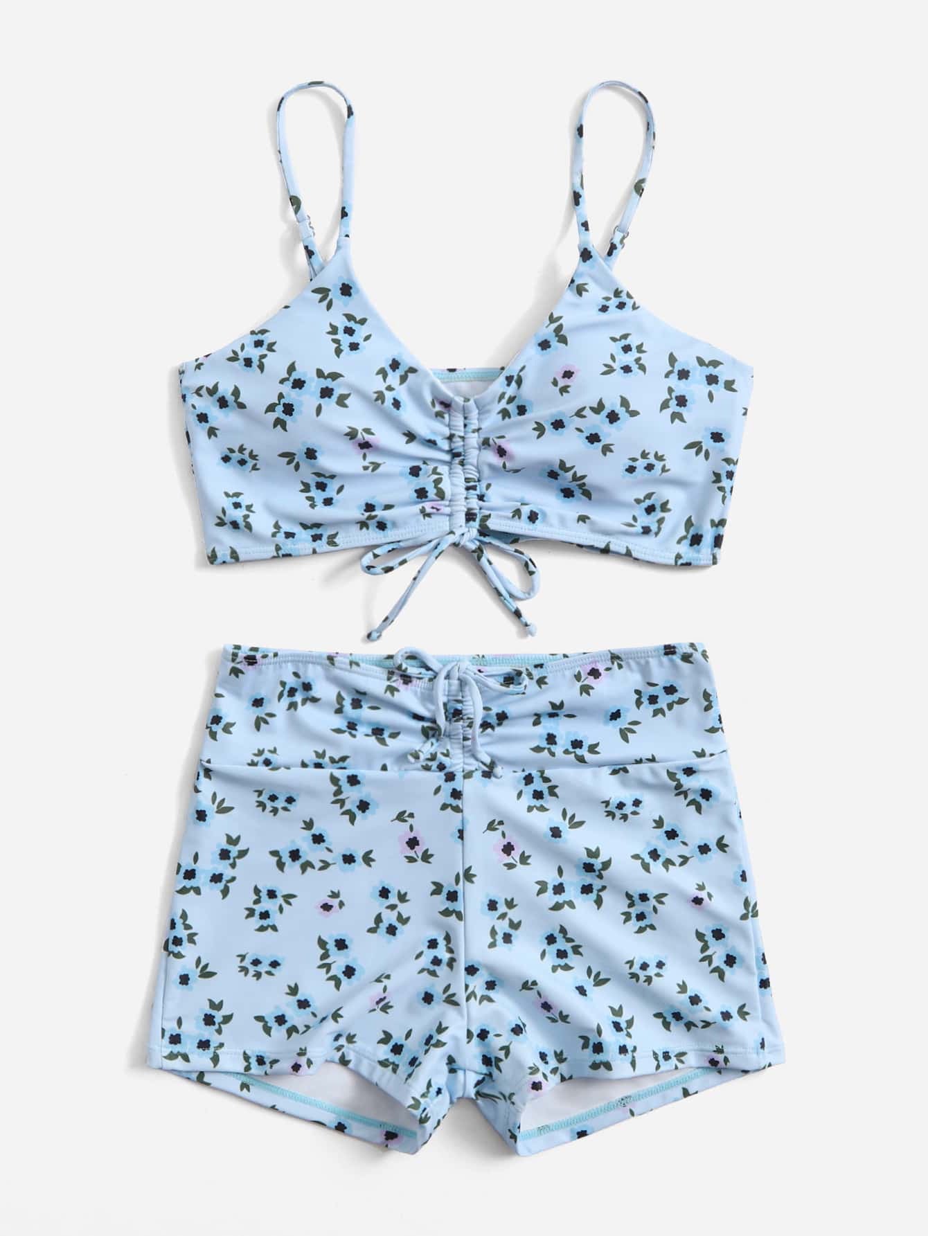 Swimsuit Women Split High Waist Boxer Floral Print Swimsuit