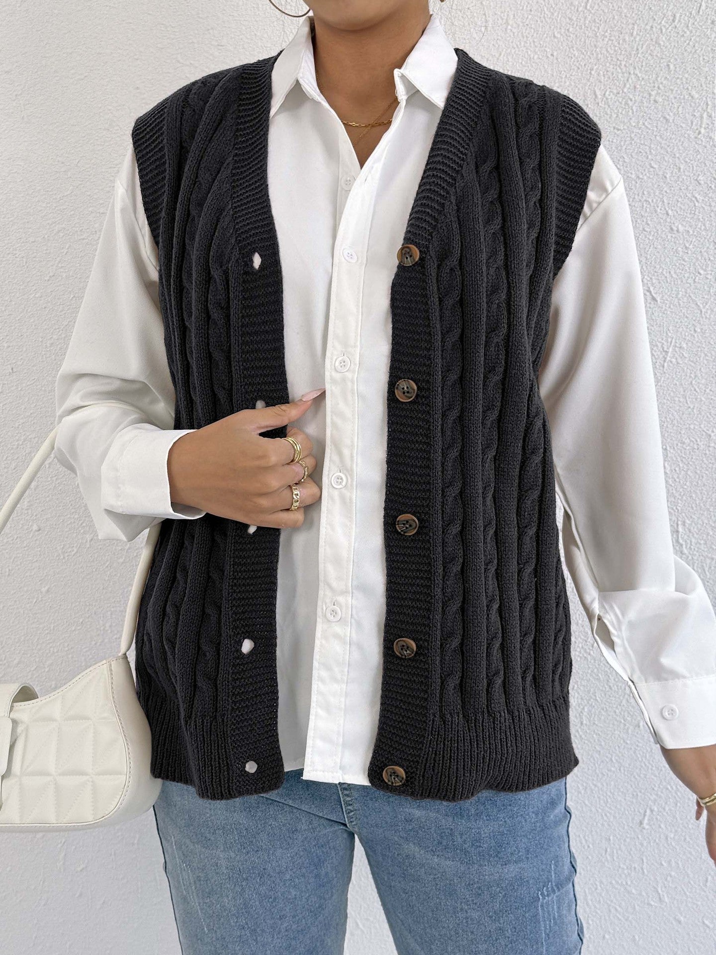 Women Knitted Cardigan Autumn Winter Women Clothing Casual Outerwear Vest Twist Woven Sweater Vest