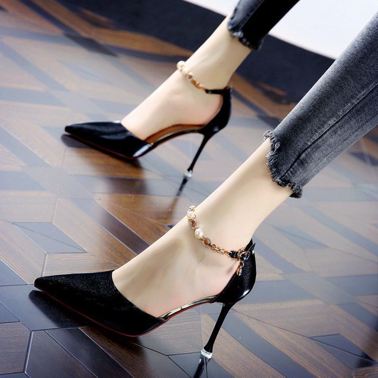 High Heels Spring French Joker Stiletto Internet Celebrity Pointed Toe Buckle Strap Red Sandals