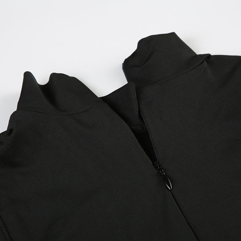 Street Mesh Stitching Hollow Out Cutout Sleeveless Romper Sexy Solid Color Tight Sports Waist Shaping Trousers