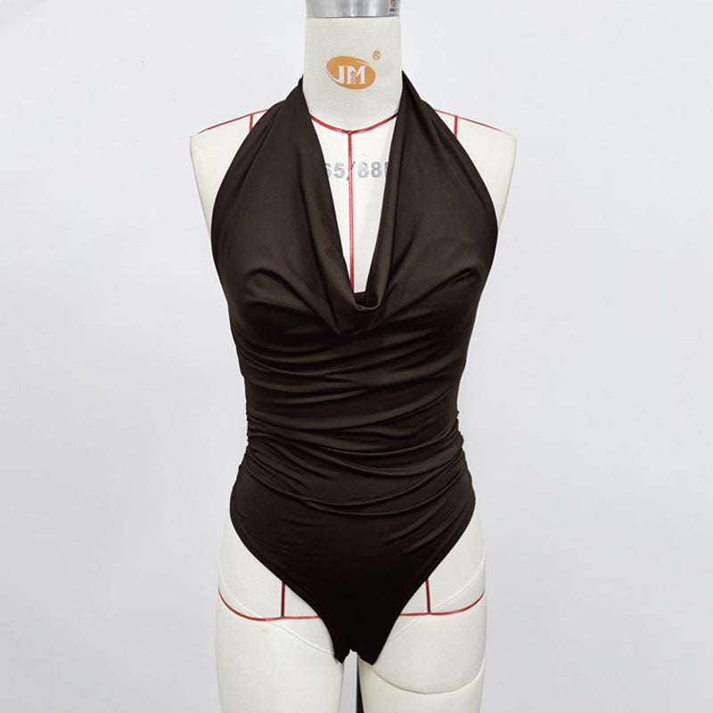 Summer Women Sexy Slim Fit Swing Collar Halter Slim Backless Jumpsuit