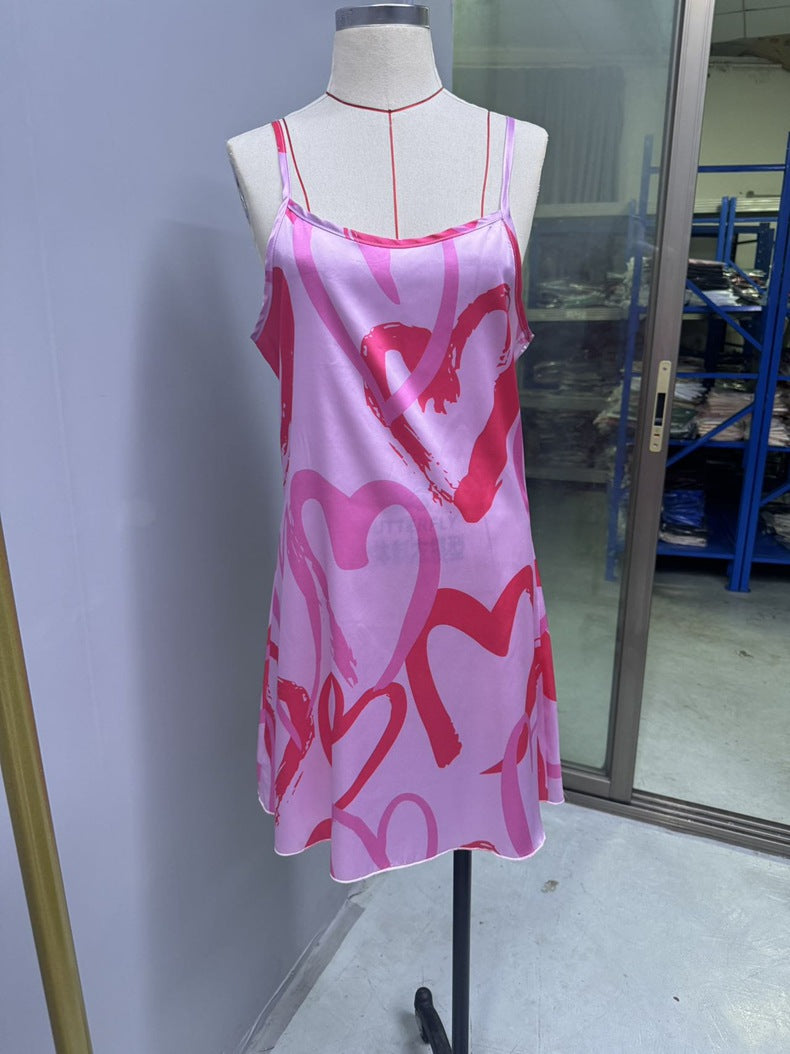 Sexy Backless Satin Suspender Dress Artificial Silk Nightdress Summer Love Pajamas Short Dress Women Homewear