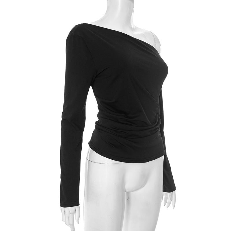 Women Clothing Summer Casual Long Sleeve Shoulder Solid Color Top