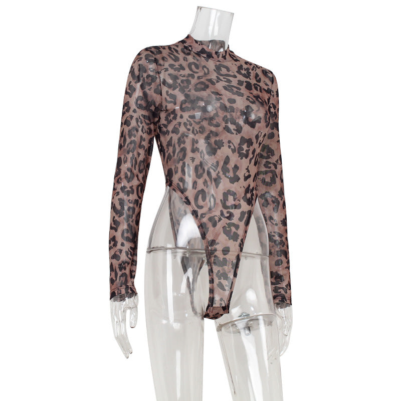 Personalized Sexy Slim Leopard Print Long Sleeve round Neck Bottoming Tops Women