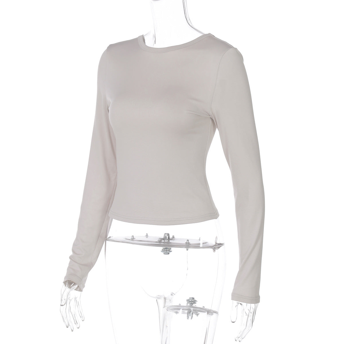 Women Clothing Summer Sexy Slim Fit Slim Backless Solid Color Long-Sleeved Top