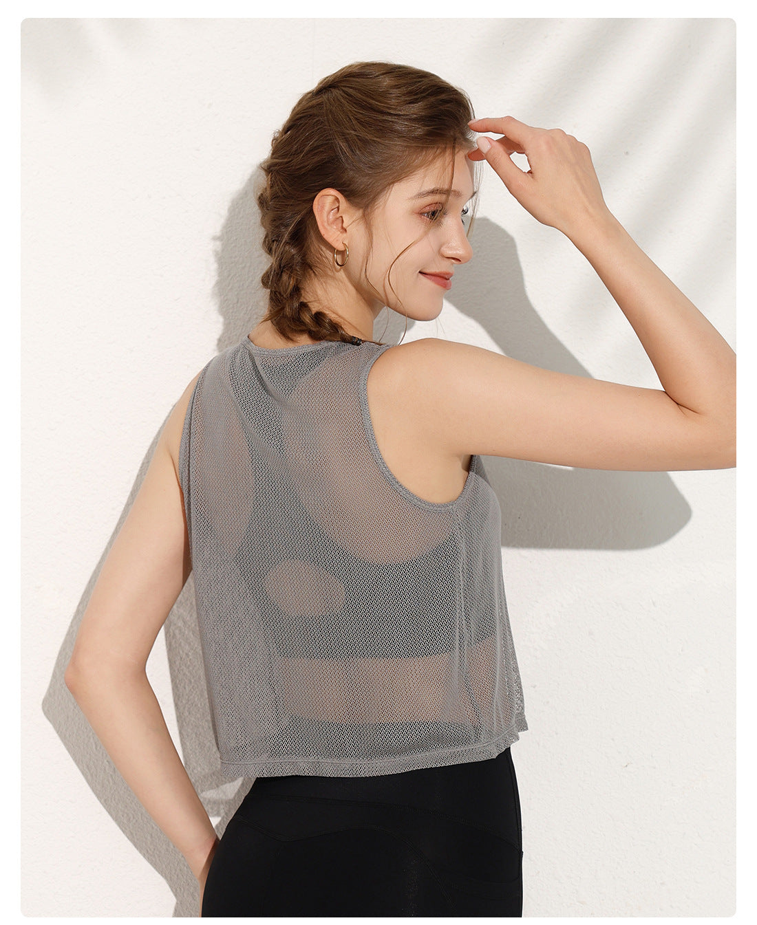 Summer Thin Mesh Yoga Clothing Top Blouse Women Sleeveless Vest Quick Drying Breathable Workout Top Bandage Dress