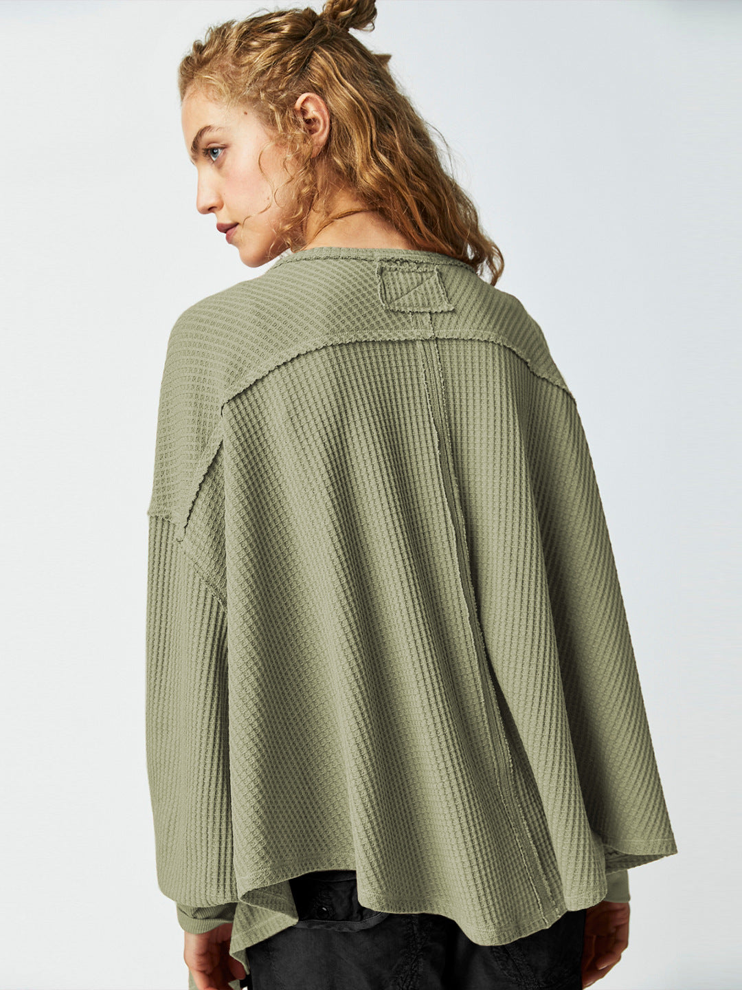 V neck Brand Casual Waffle off the Shoulder Sleeves Sweater Sports Idle Loose Autumn Winter Coat