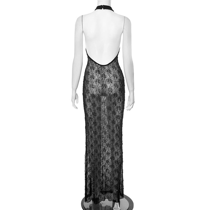 Summer Sexy Seaside Vacation Backless Hollow Out Cutout Lace Sheath Dress Women
