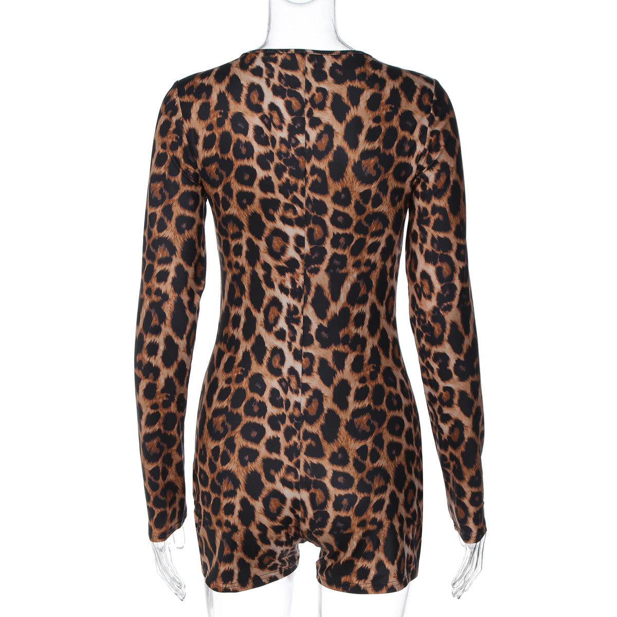 Women Clothing Autumn Winter Leopard Print V neck Long Sleeve Sexy Tight Jumpsuit Women