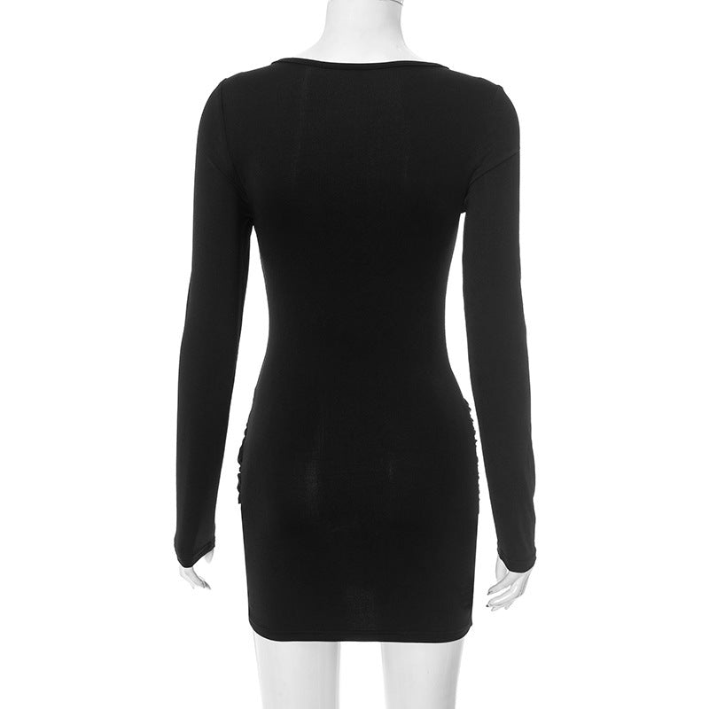 Women Clothing Summer Sexy Sexy Long Sleeve Narrow Solid Color Dress