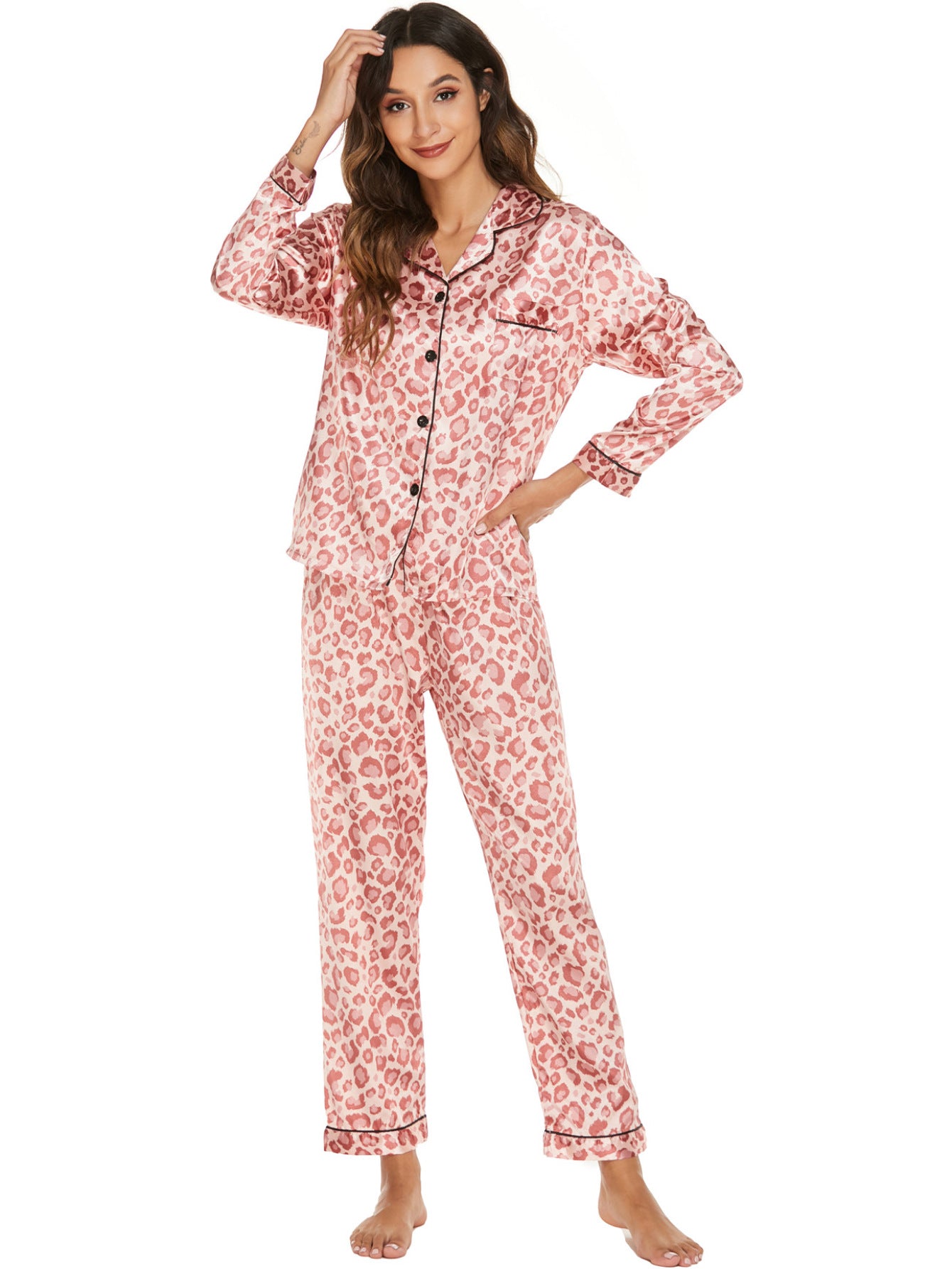 Home Wear Suit Pajamas Women Satin Cardigan Long Sleeve Long Sleeve Autumn