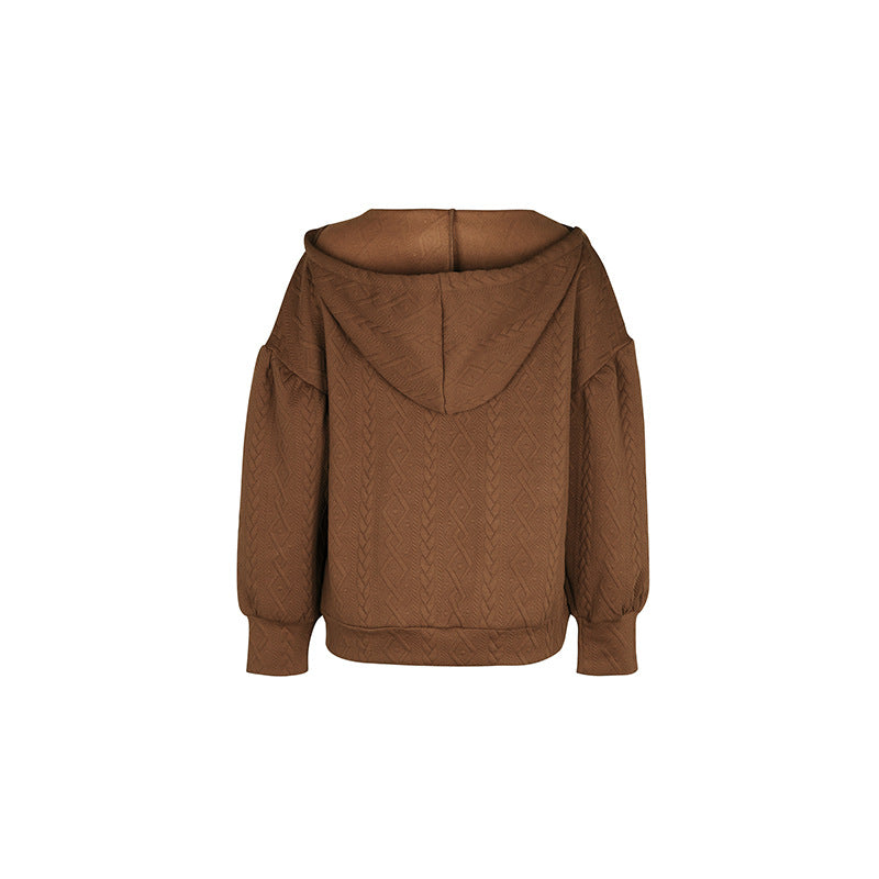 Autumn Winter Women Clothing Solid Color Knitted Long Sweatshirt Hooded Women