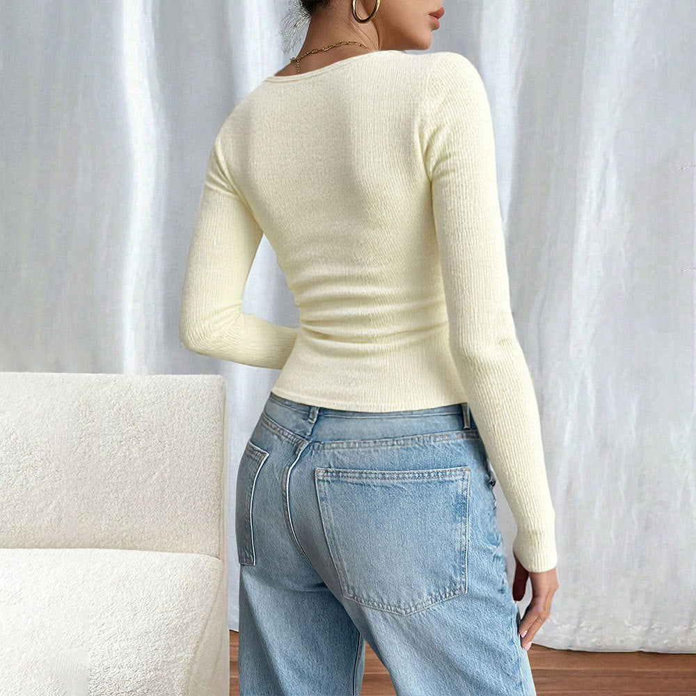 Women Clothing Sexy Adult Lady like Woman T shirt Autumn Winter Cropped Exposed Short Design Long Sleeve Top