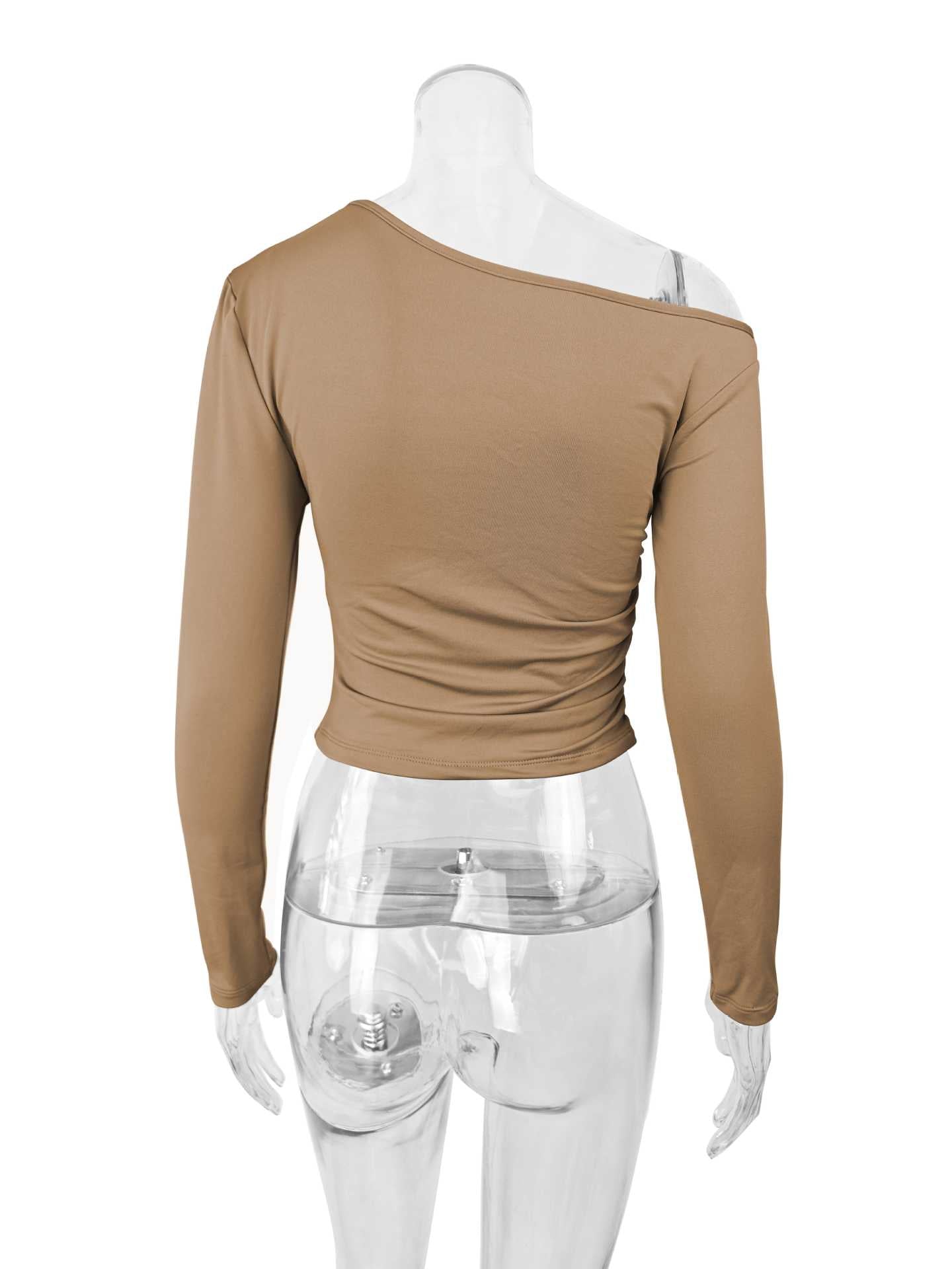 Sexy Oblique Shoulder Collar off the Shoulder Long Sleeve Slim Fit Wild Autumn Arrival T shirt Base