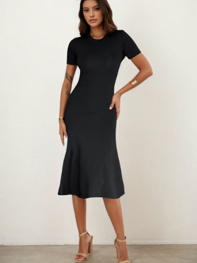 Summer Casual round Neck Short Sleeve Slim Fit A line Swing Dress