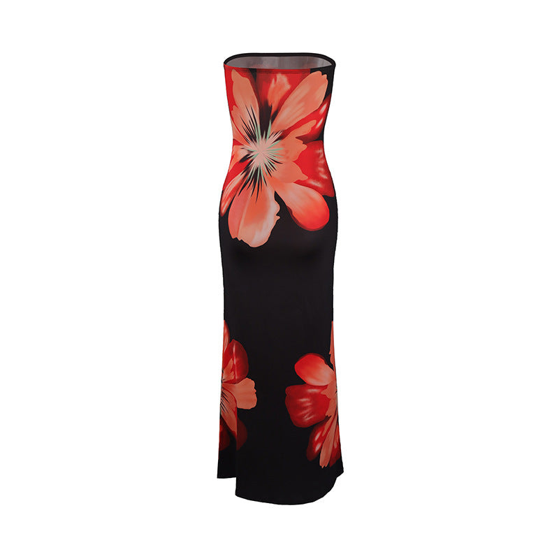 Summer Fashionable Elegant Sexy Bandeau Slim Fit Long Seaside Casual Holiday Dress