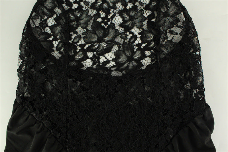 Arrival High Class Elegant Red Carpet Women Clothing Cutout Lace Stitching Sleeveless Halter Slim Fit Sexy Dress Women
