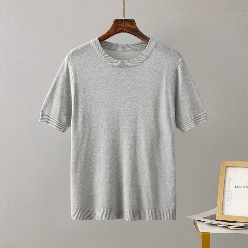Women Clothing Summer Bright Silk Slim Fit Slimming Short Sleeved Sweater Pullover Top T shirt Bottoming Shirt