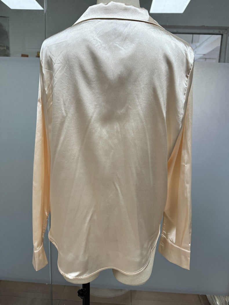 Popular Real Collar Satin Shirt Women Satin Artificial Silk Long Sleeve Shirt Women Clothing