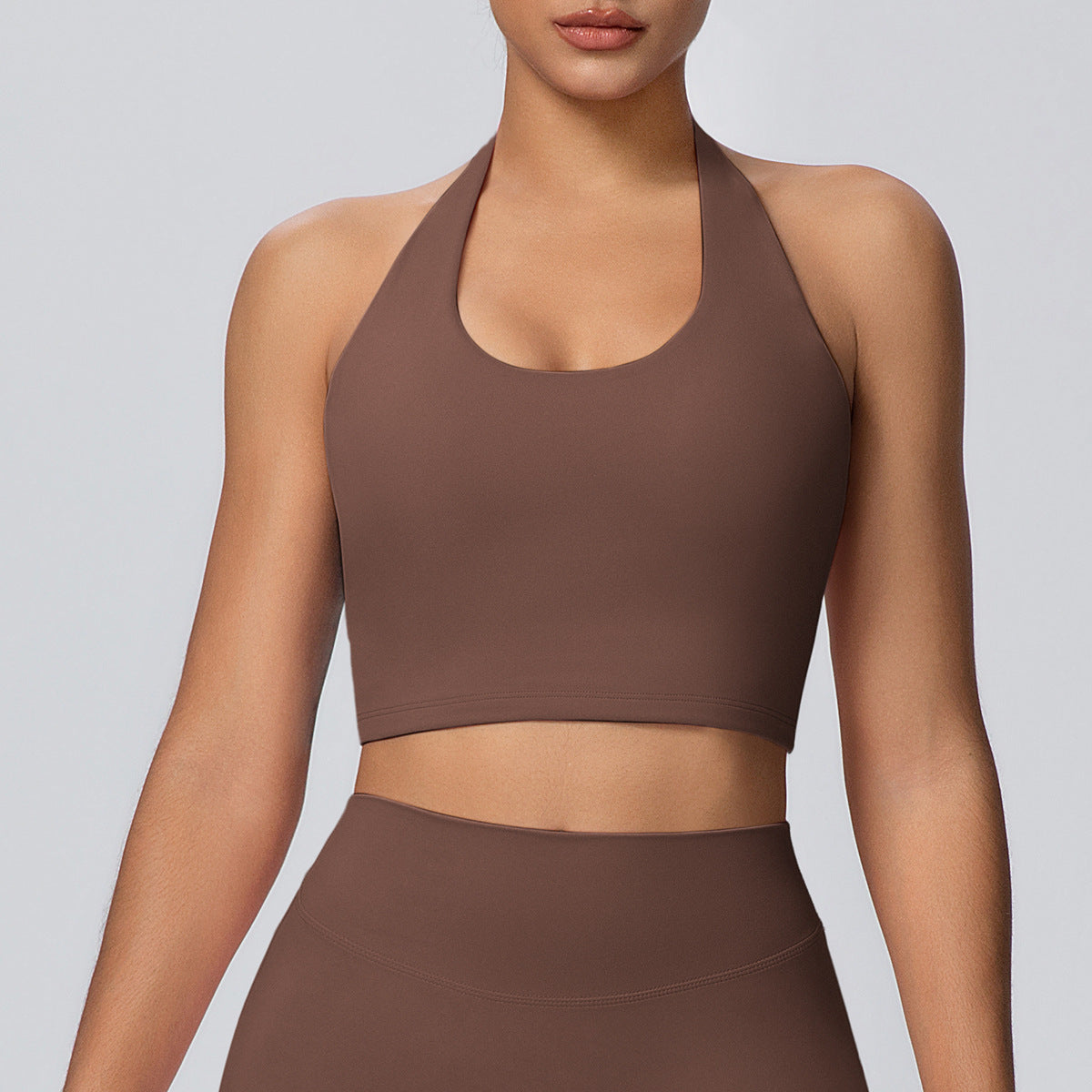 Solid Color Halter Beauty Back Nude Feel Yoga Vest Top Chest Pad Sports Bra Underwear Fitness Yoga Wear