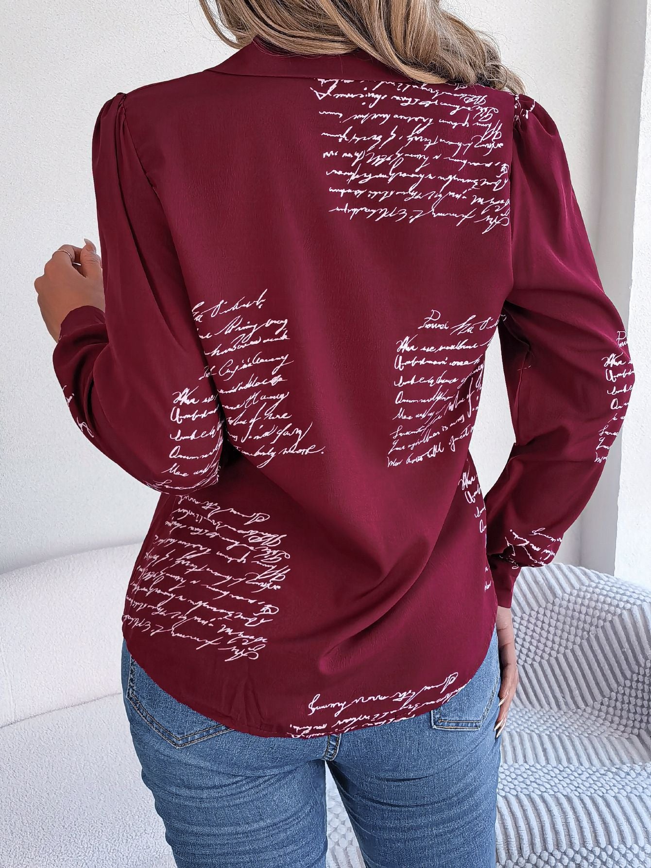 Autumn Winter Casual All Match Letters Suit Collar Long Sleeve Shirt Women Clothing