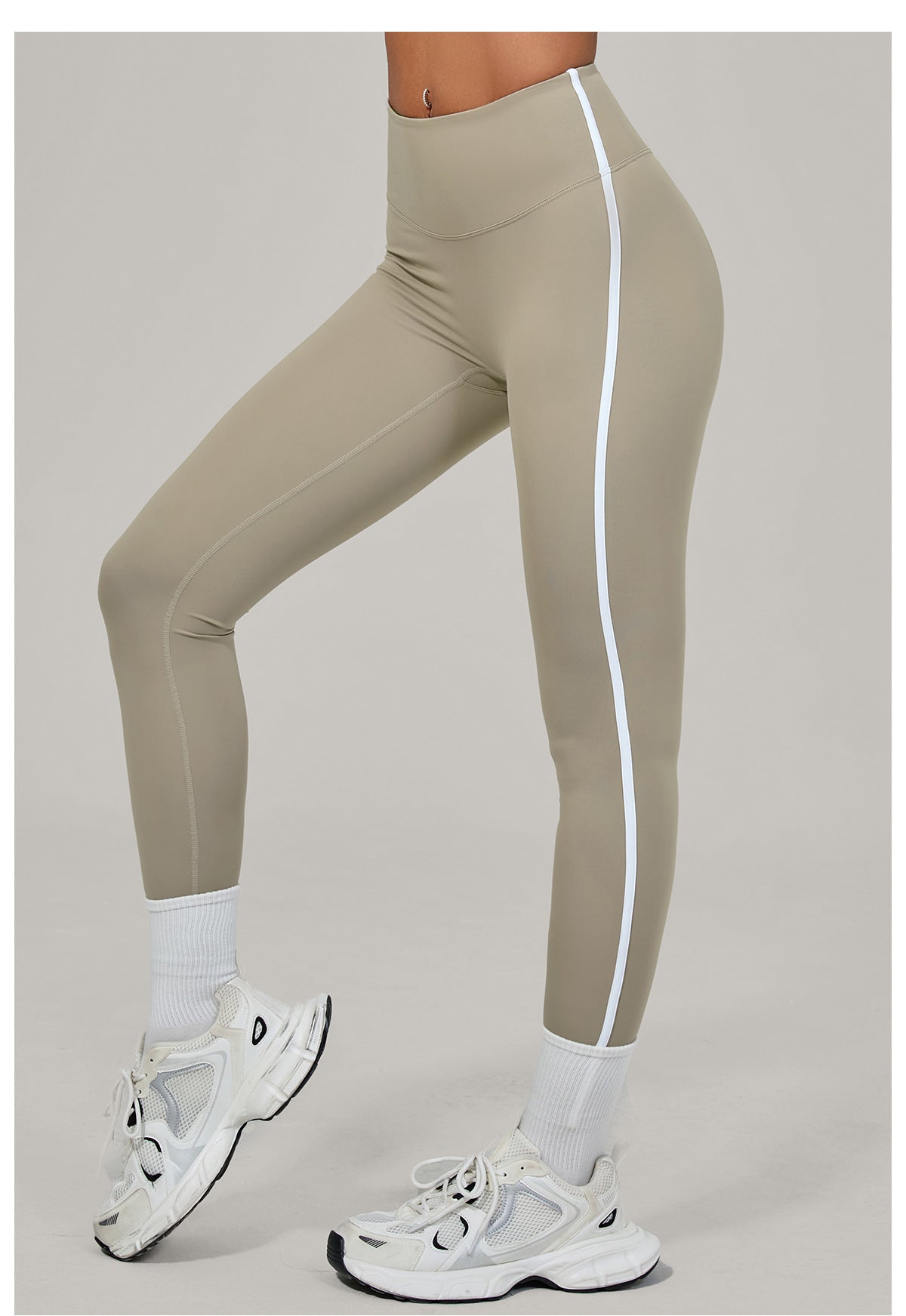 High Waist Invisible Pleated Yoga Pants Color Contrast Patchwork Nude Feel Tight Women Sports Fitness Pants