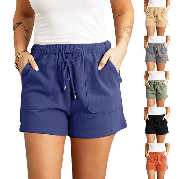 Casual Pants Women Summer Solid Color New High Waist Straight Drawstring Loose Casual Shorts Women