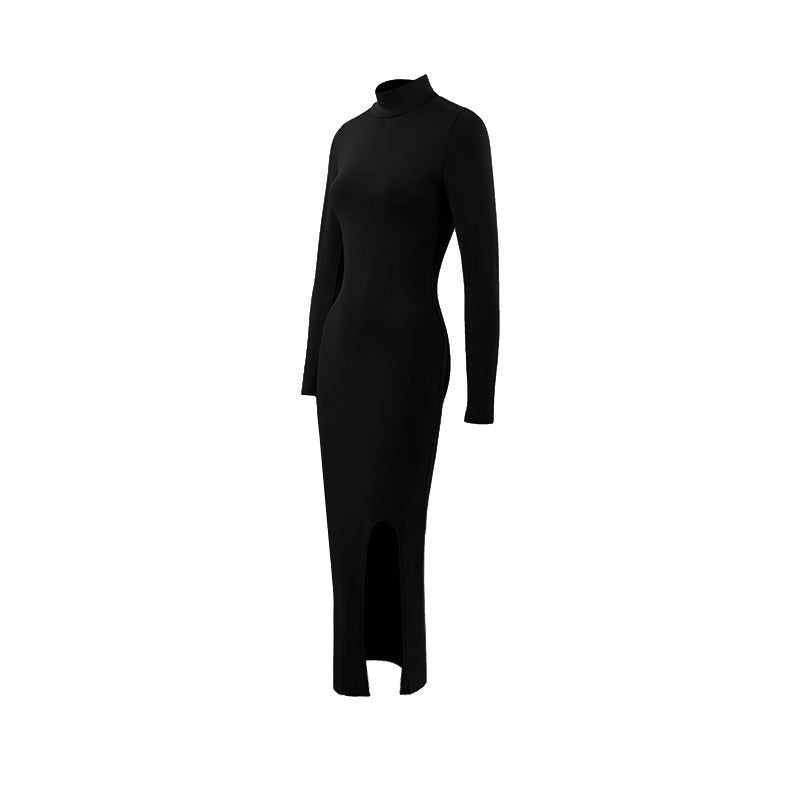 Autumn Elegant Socialite Private Clothes Stand Collar Long Sleeve Slim Sheath Split Dress Delivery