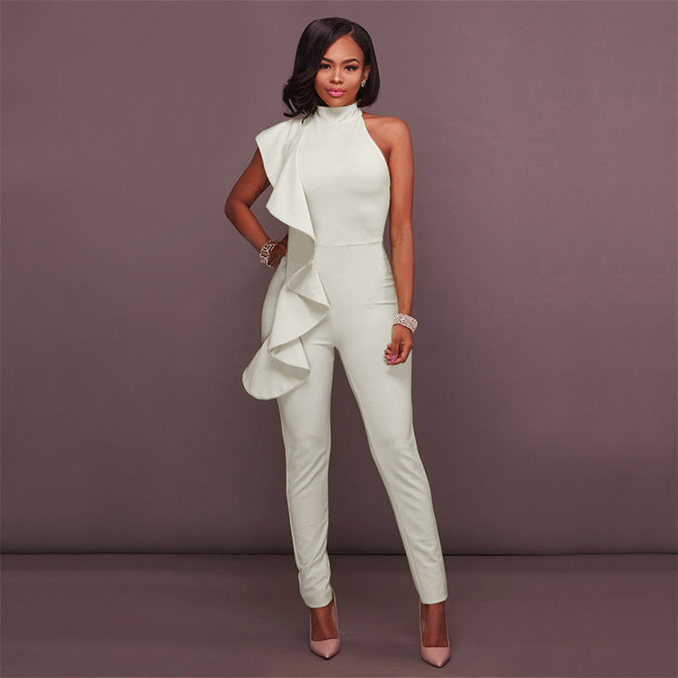 Women Clothing Dress Ruffled Sleeveless Sexy Jumpsuit