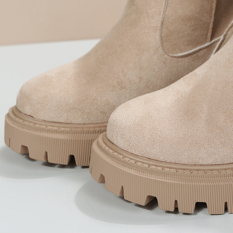 Short Thick Soled round Toe Snow Boots Women Vintage Fleece-Lined Thickening Thermal Cotton Shoes