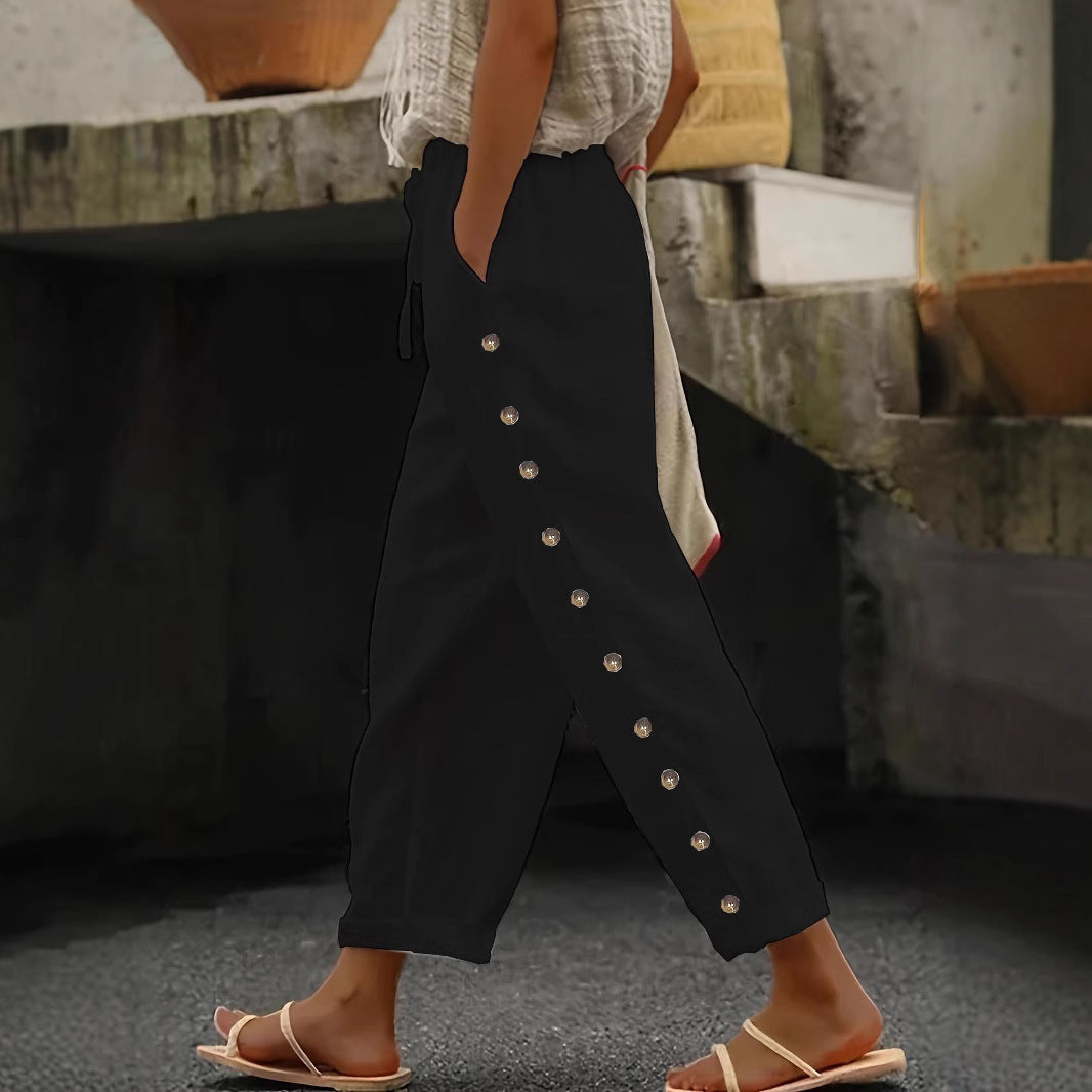 Fall Women Clothing Pants Elastic Waist Loose Casual Cropped Trousers