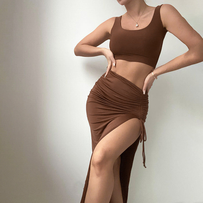 Women Wear Autumn Slim Fit cropped Sling Top Sheath Dress with Vents Suit