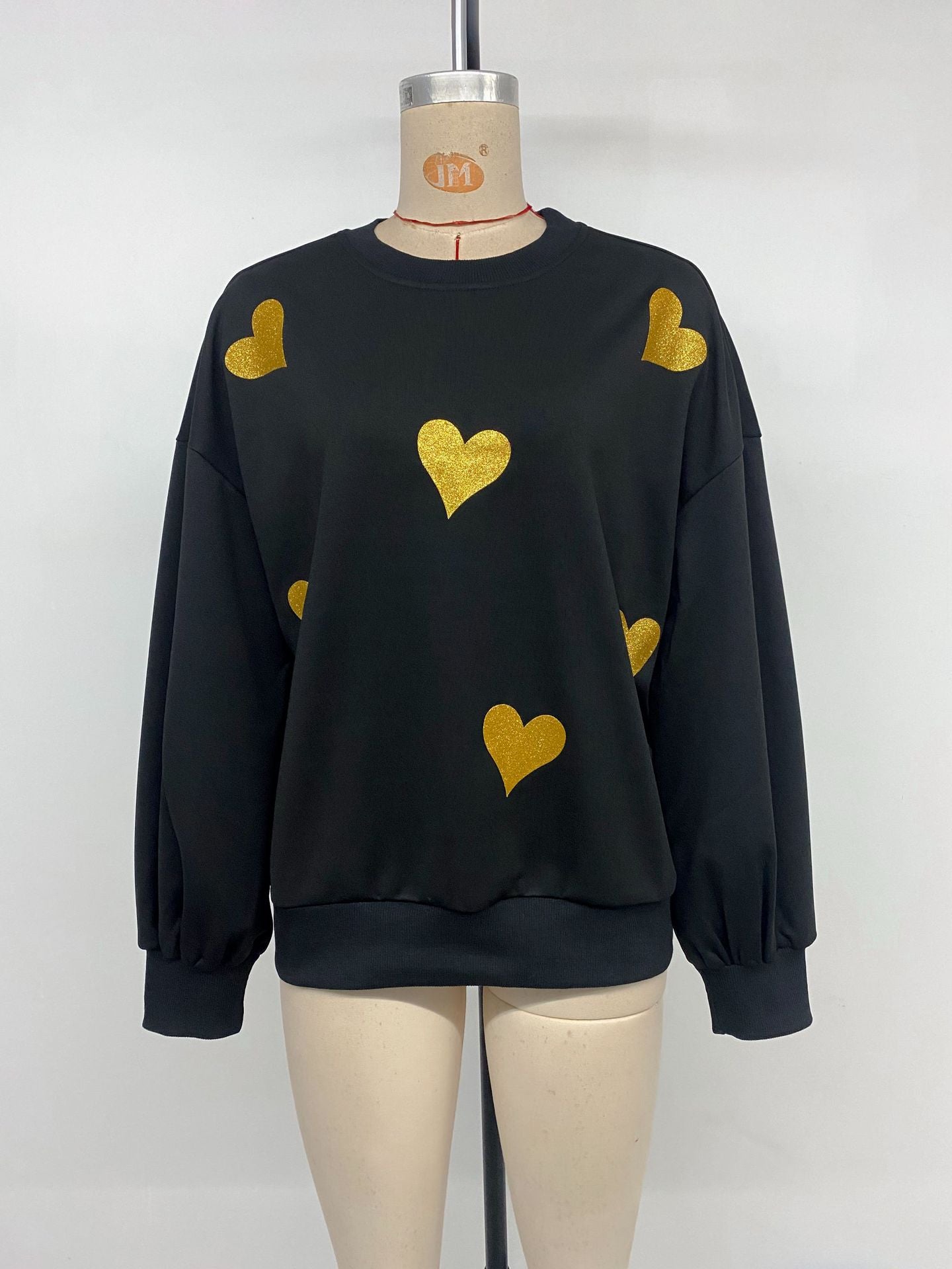 Autumn Romantic Sweet Heart Printing Loose round Neck Long Sleeve Sweatshirts