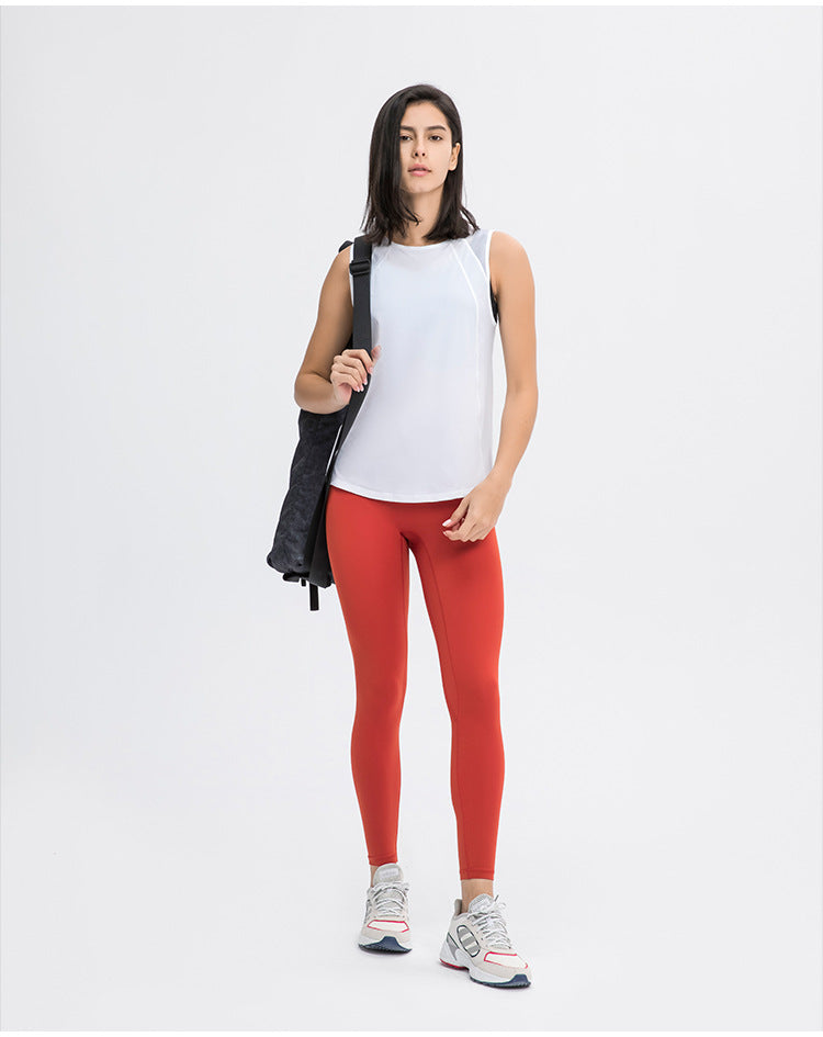 Spring Summer Back Hollow Out Cutout Sports Sleeveless T shirt Light Breathable Cooldry Workout Top
