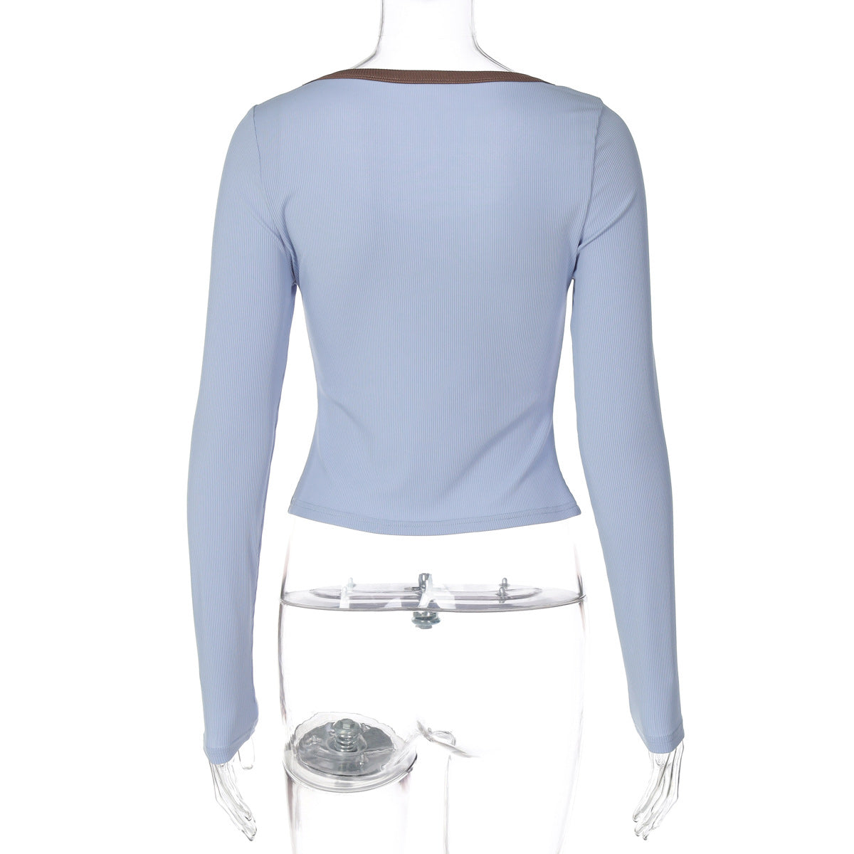 Women Clothing Winter Contrast Color V neck Slim Fit Pullover Casual Long Sleeve T shirt