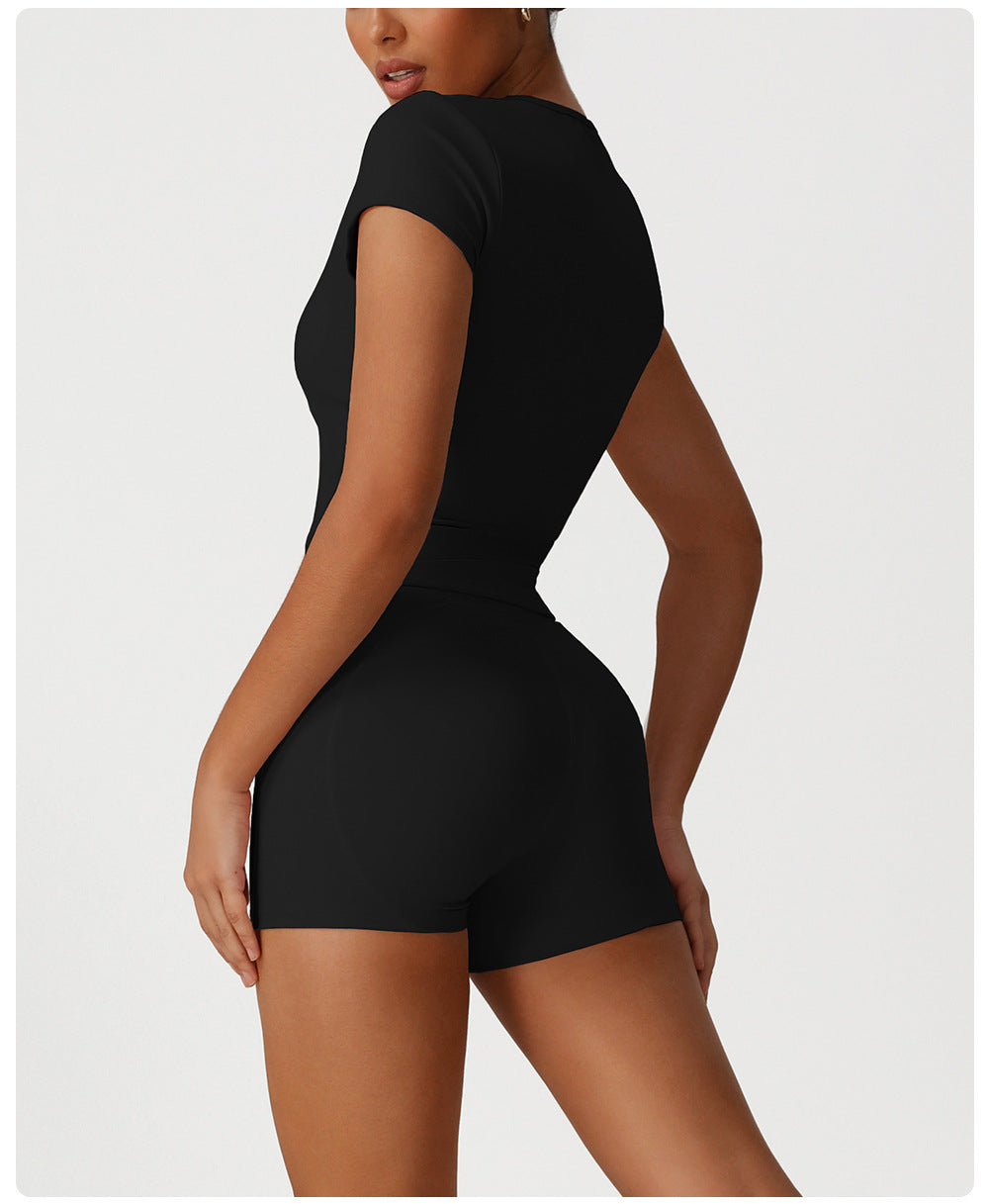 Sports Back Shaping Top round Neck Short Sleeve Skinny Yoga Clothes Quick Drying High Elastic Running T shirt Workout Clothes