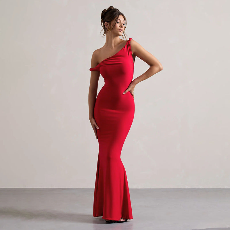 Off Shoulder Twist Fishtail Gown Dress Women Sexy Maxi Dress