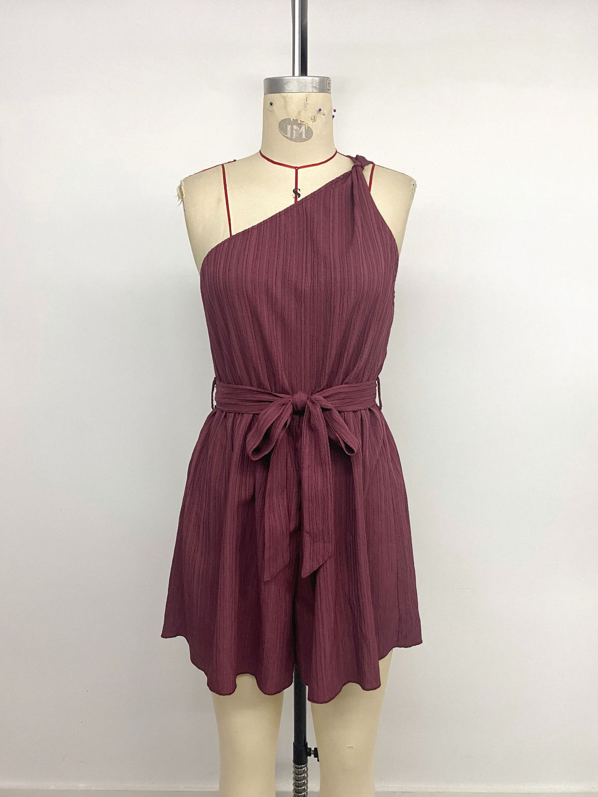 Casual Vacation Texture Solid Color One Shoulder Lace up Jumpsuit